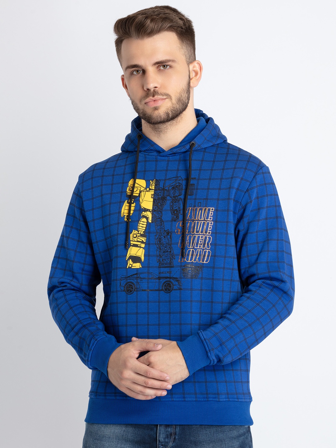 

Status Quo Graphic Printed Hooded Cotton Sweatshirt, Blue