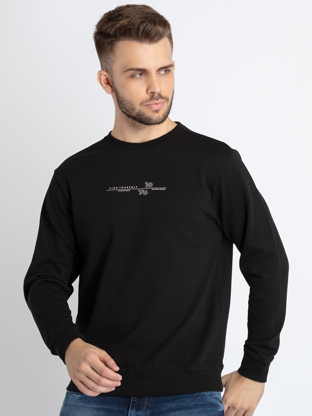 

Status Quo Printed Cotton Sweatshirt, Black