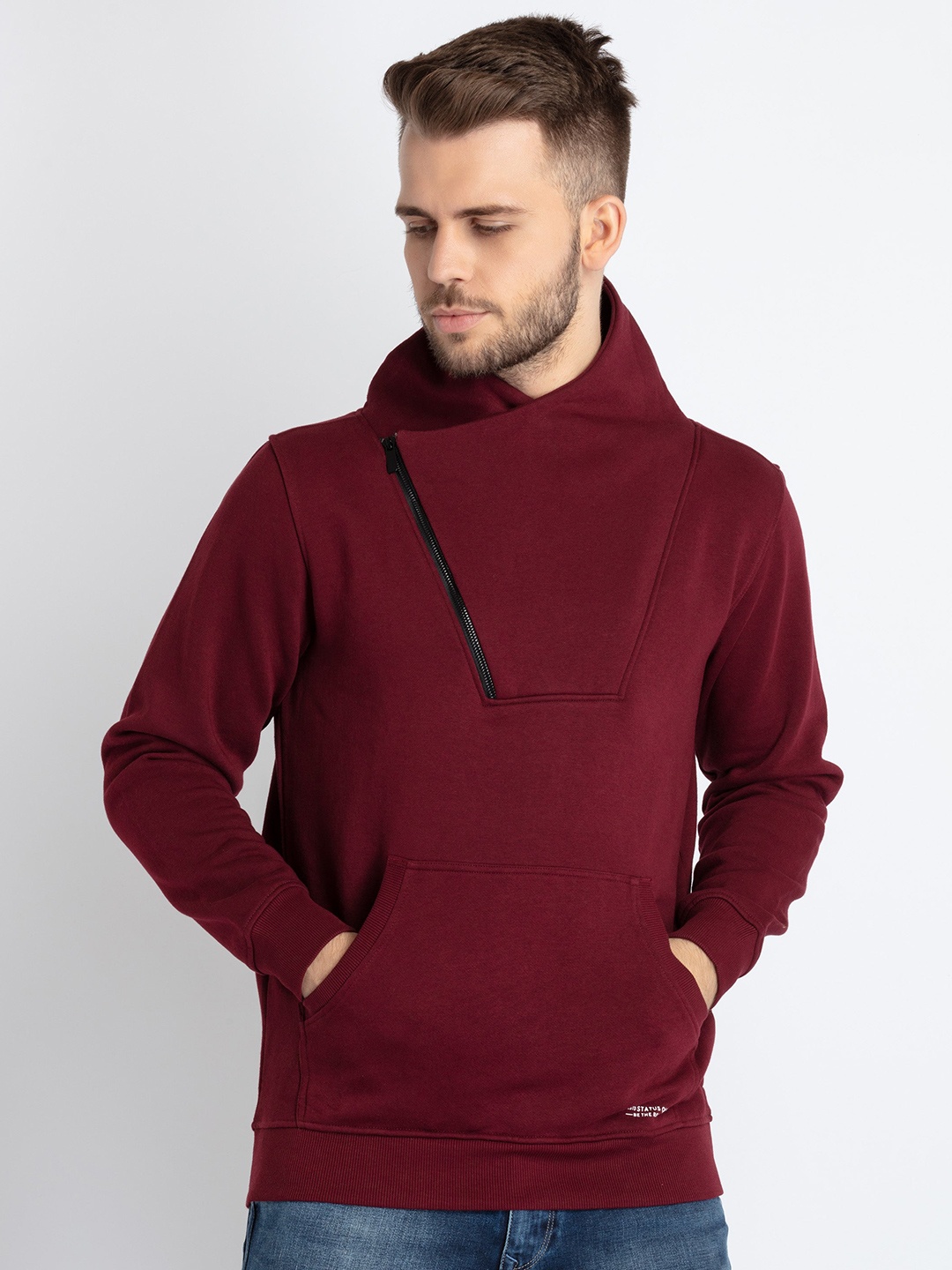 

Status Quo High Neck Cotton Sweatshirt, Maroon