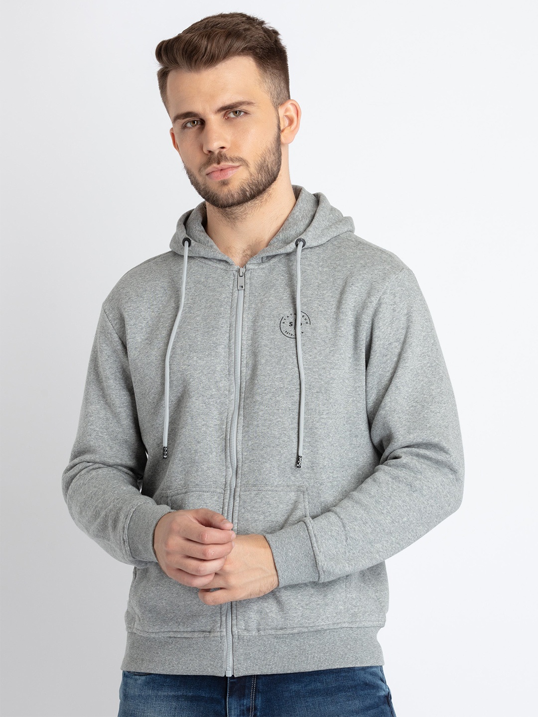 

Status Quo Hooded Front-Open Cotton Sweatshirt, Grey