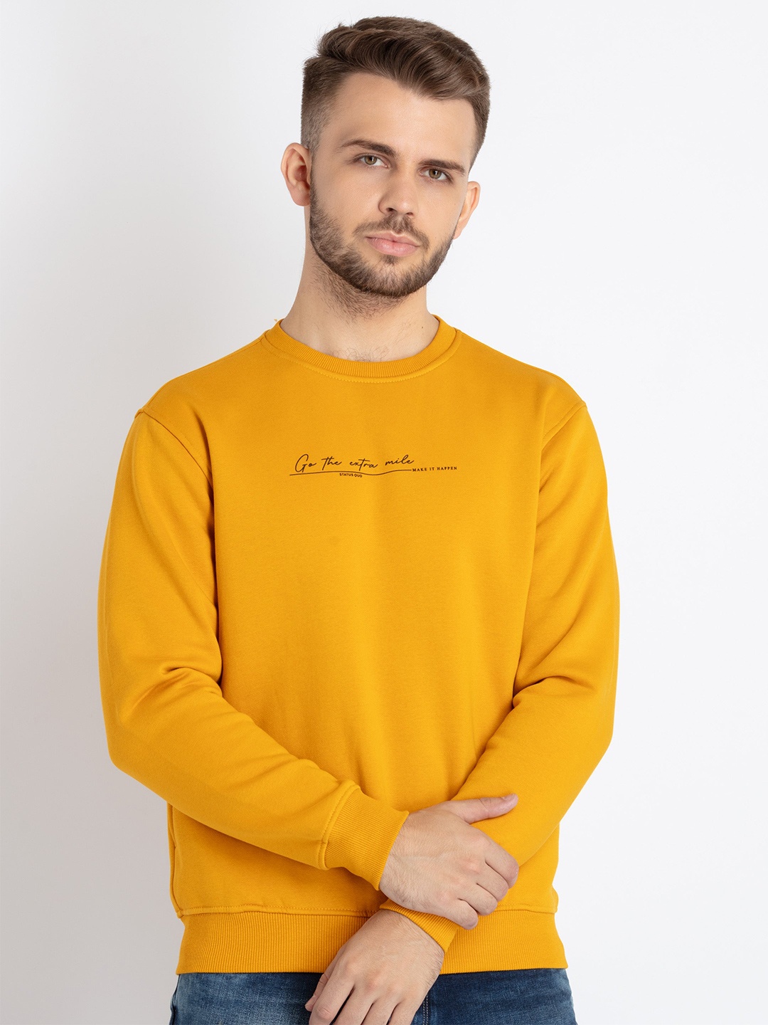 

Status Quo Round Neck Cotton Sweatshirt, Mustard