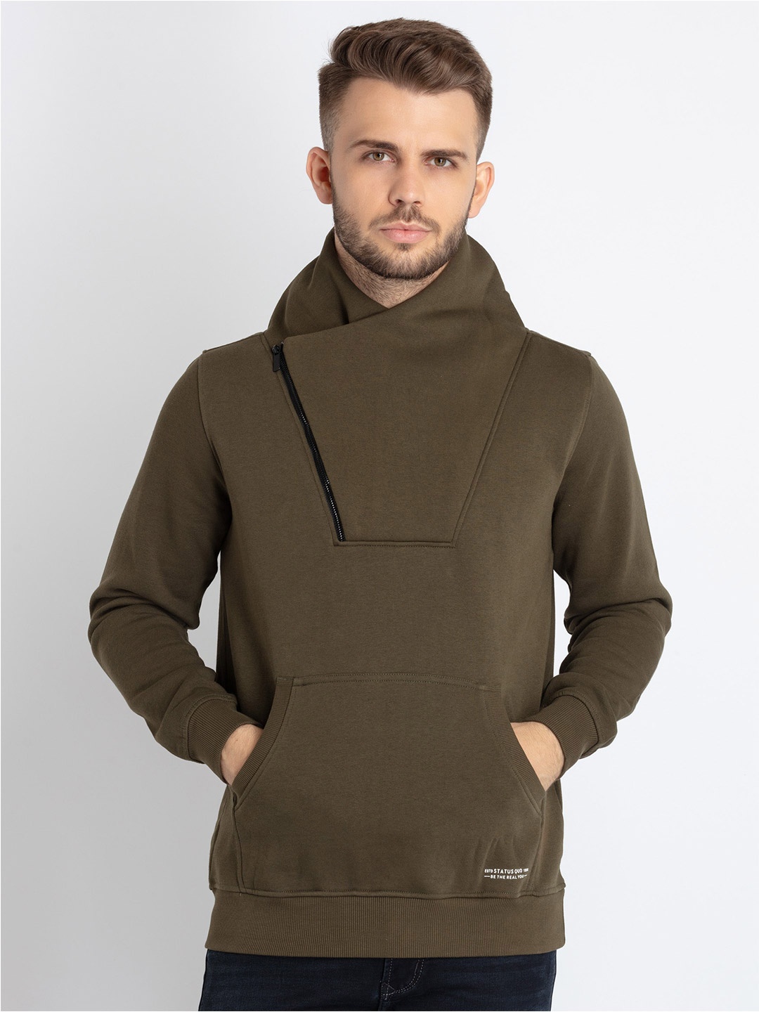 

Status Quo High Neck Cotton Pullover Sweatshirt, Olive