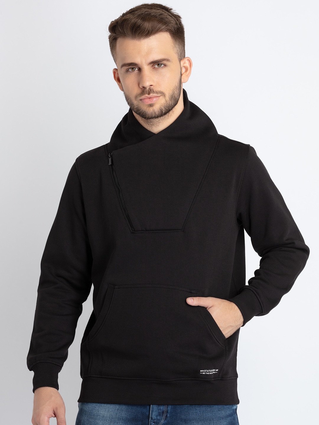 

Status Quo High Neck Cotton Sweatshirt, Black