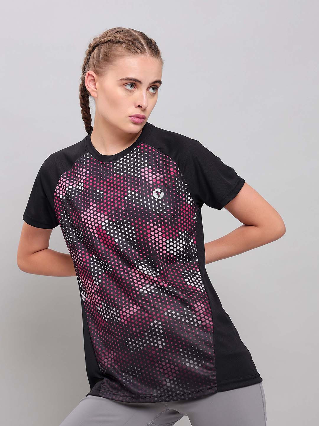 

Technosport Antimicrobial Geometeric Printed Round Neck Slim Fit T-Shirts, Black