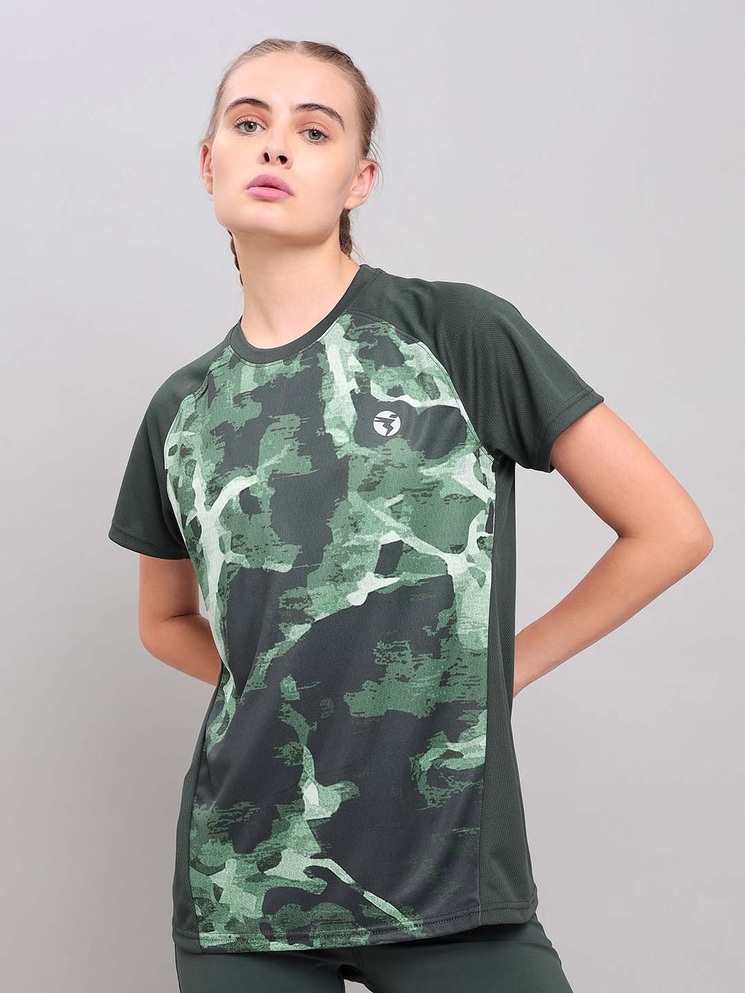 

Technosport Antimicrobial Abstract Printed Round Neck Slim Fit T-Shirts, Green