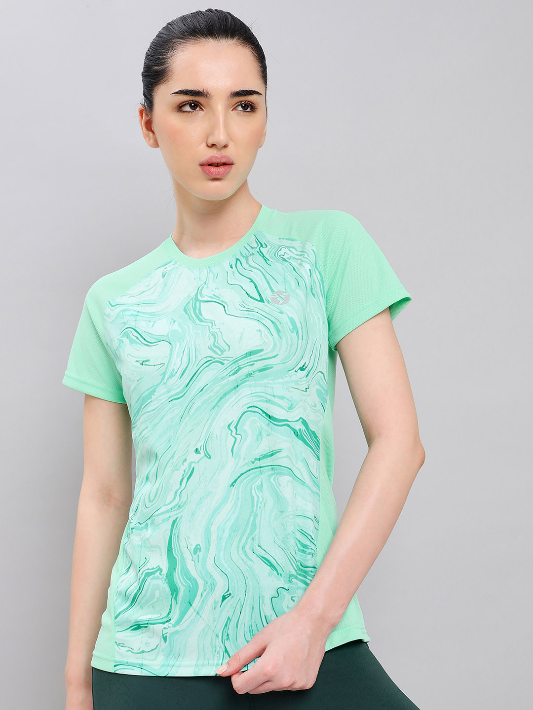 

Technosport Antimicrobial Colourblocked Printed Polo Collar Slim Fit T-Shirts, Green