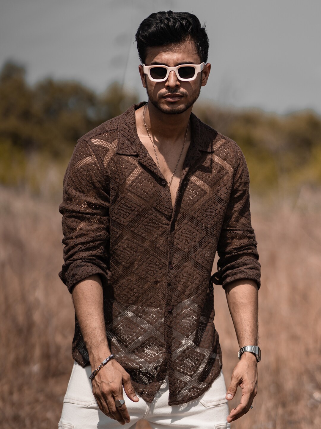 

Powerlook Men Brown Semi Sheer Casual Shirt