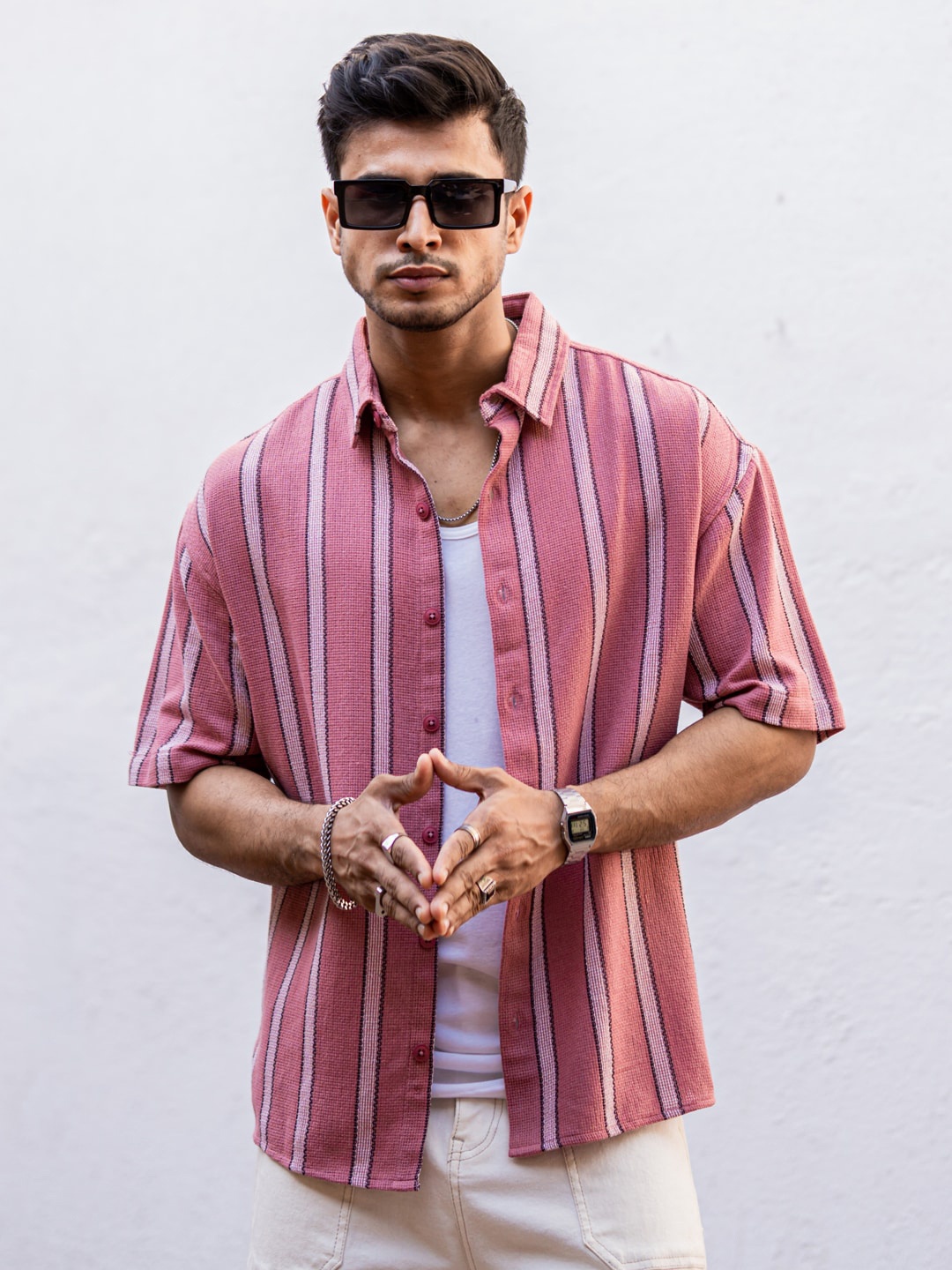 

Powerlook Pink India Slim Striped Printed Spread Collar Opaque Casual Shirt