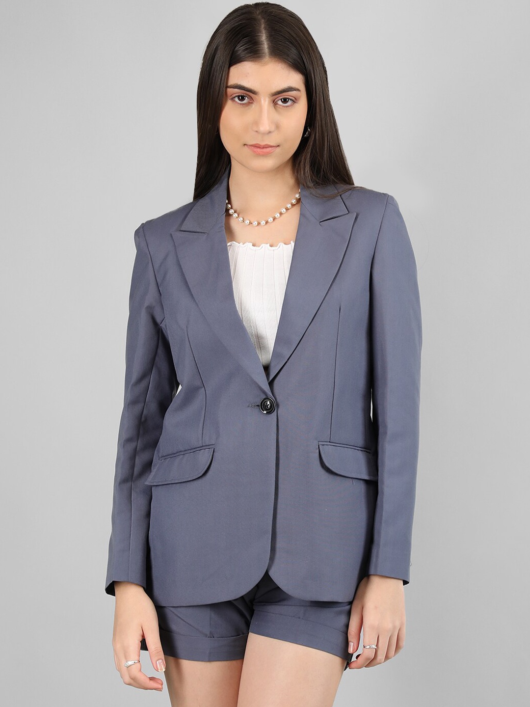 

Dlanxa Women Blazer With Shorts Suit, Grey