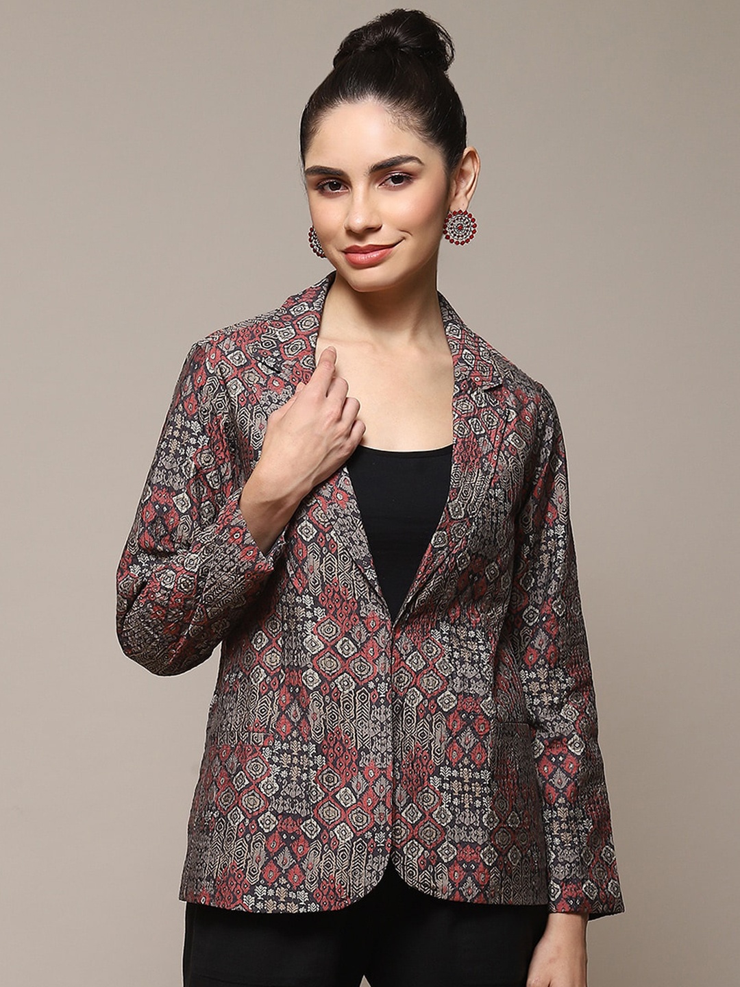 

Biba Abstract Printed Lapel Collar Tailored Jacket, Grey