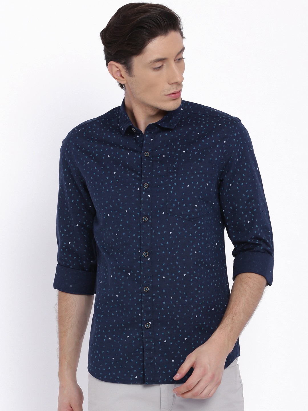 

Lee Men Navy Blue Slim Fit Printed Casual Shirt