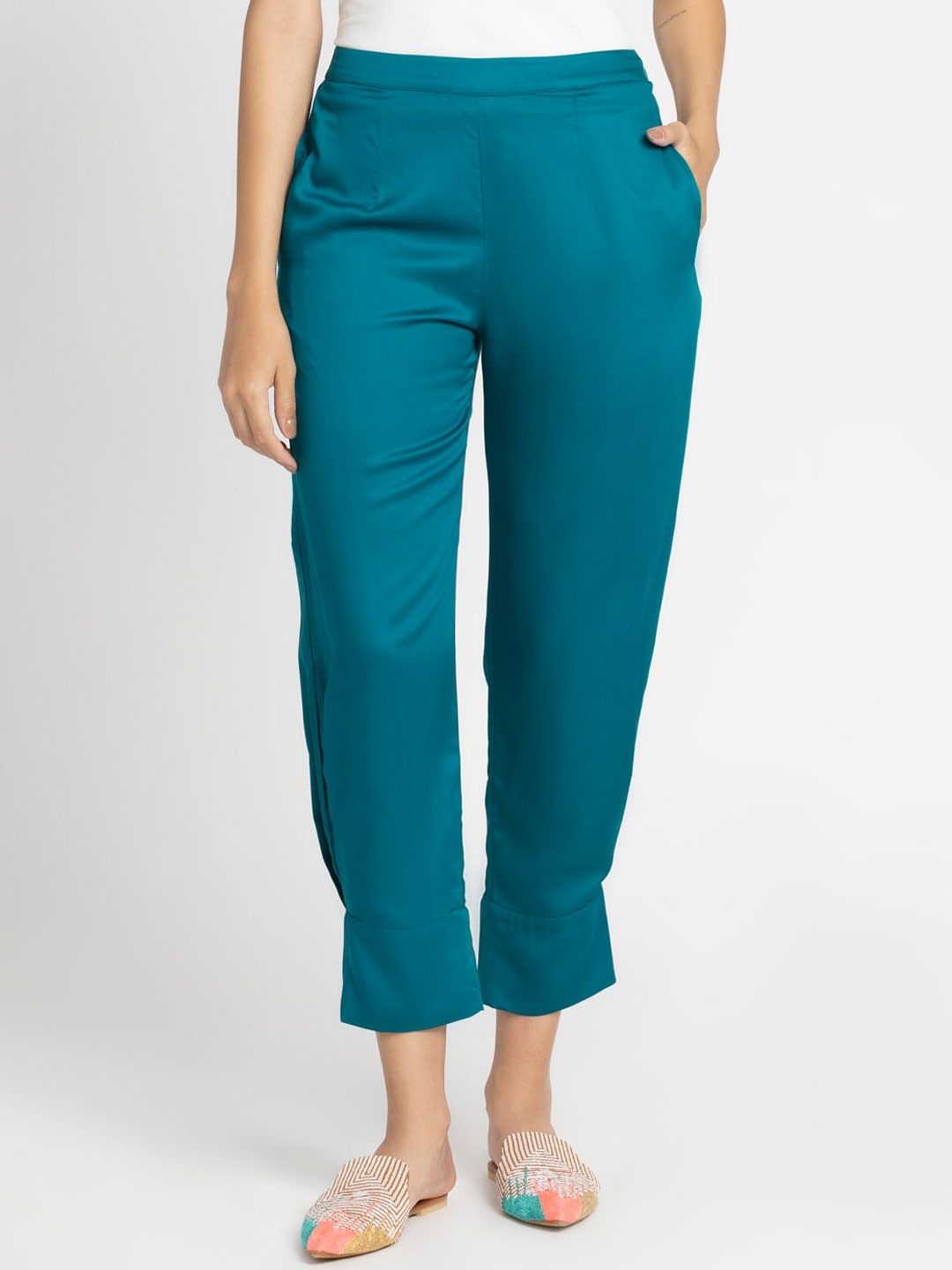

SHAYE Women Smart Fit Trousers, Teal
