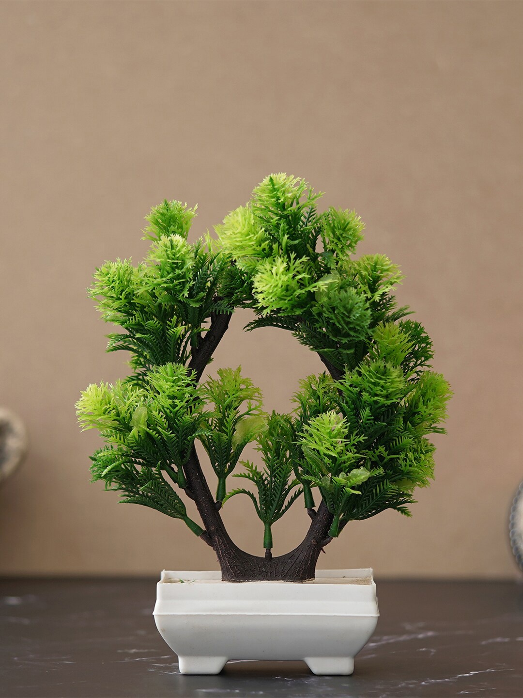 

eCraftIndia Green Twin Trunk Bonsai Artificial Plant With Rectangle Pot