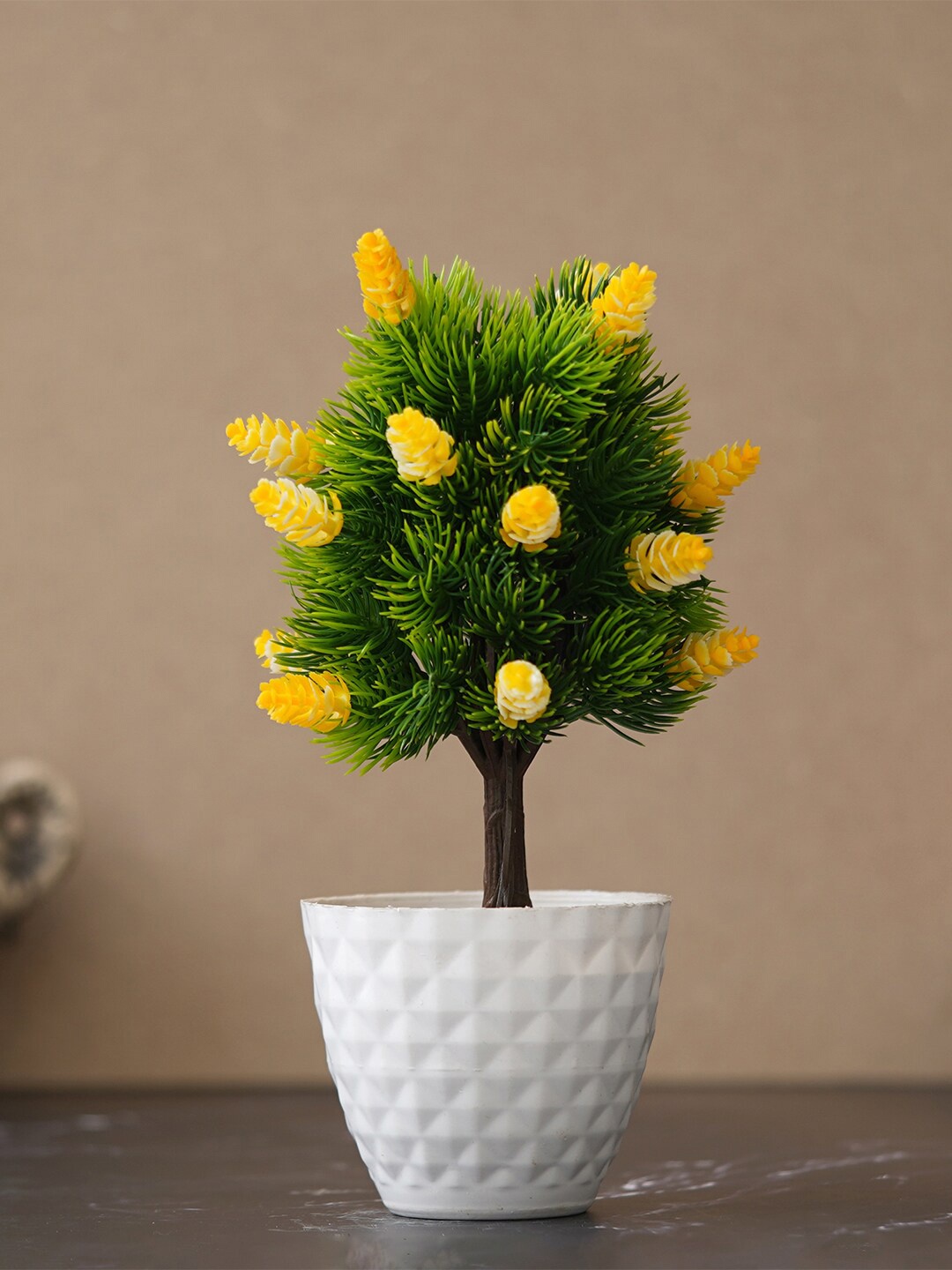 

eCraftIndia Yellow & Green Bonsai Artificial Flowers With Pot