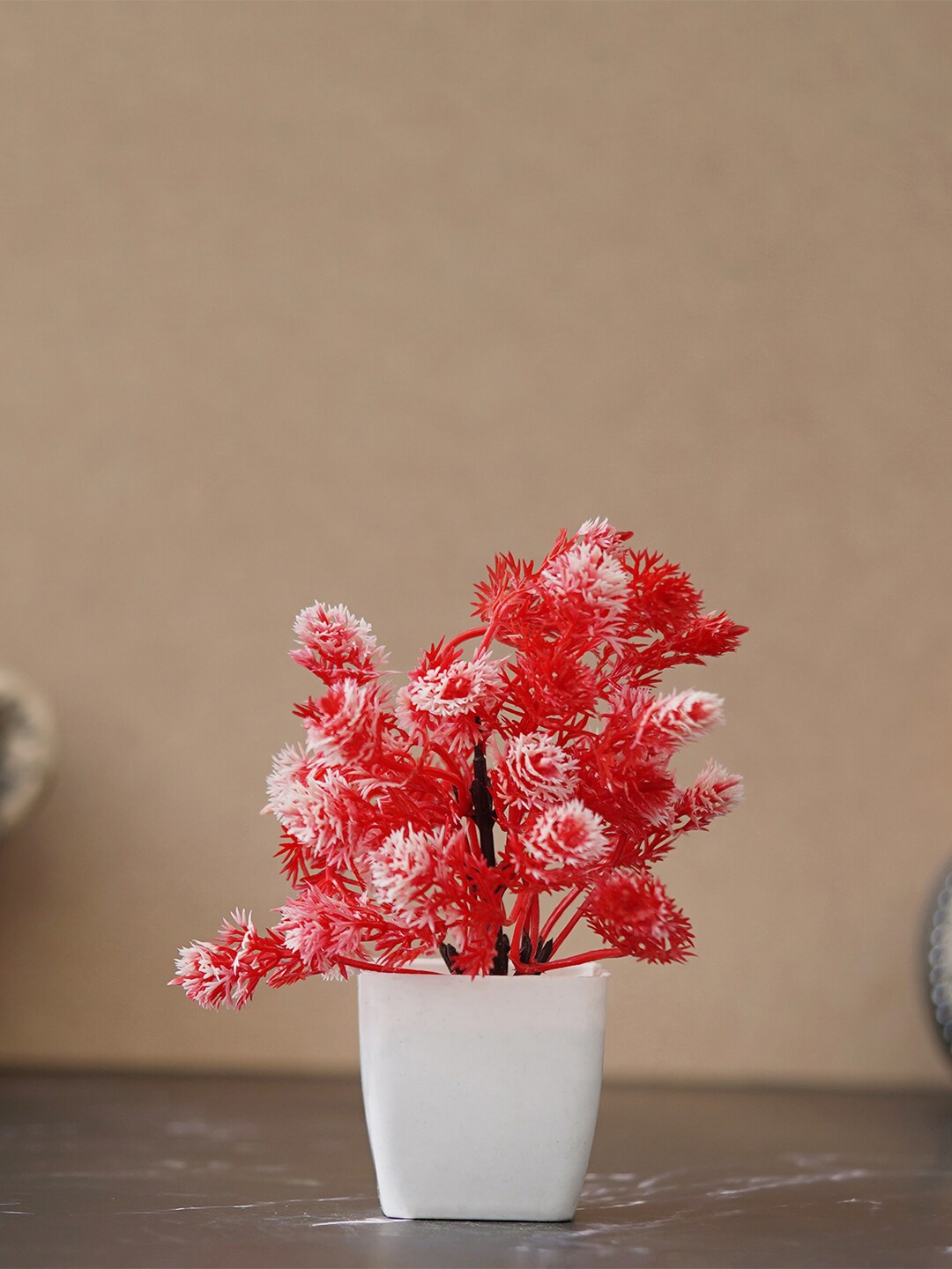 

eCraftIndia Red & White Bonsai Artificial Plant With Rounded Square Pot