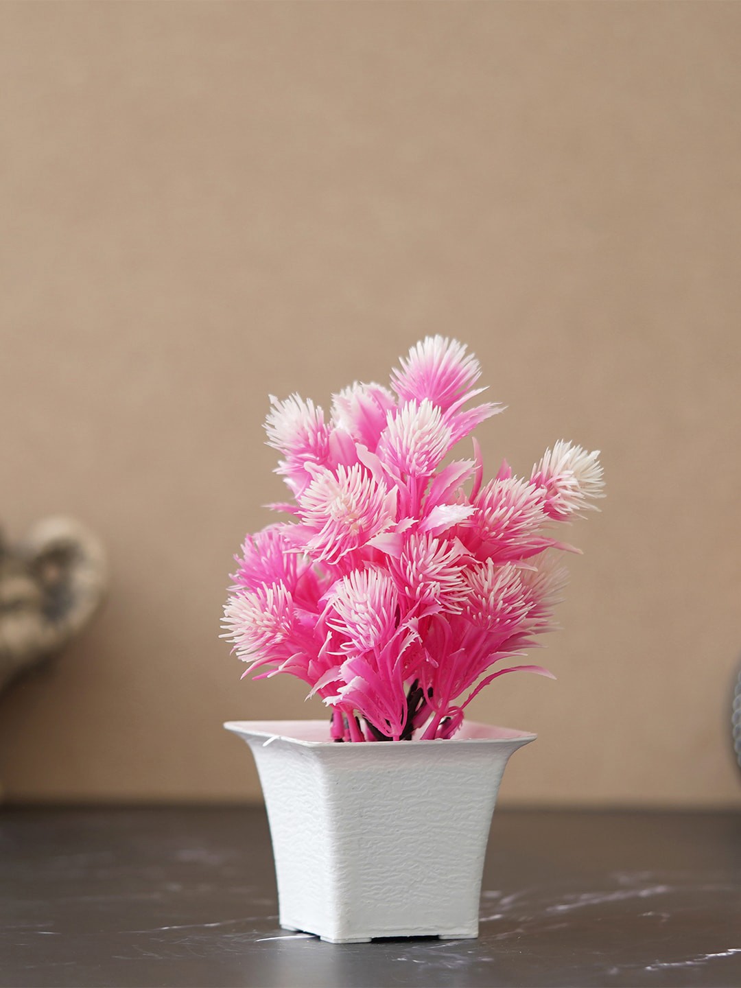 

eCraftIndia White & Pink Cock's Comb Artificial Flower With Pot