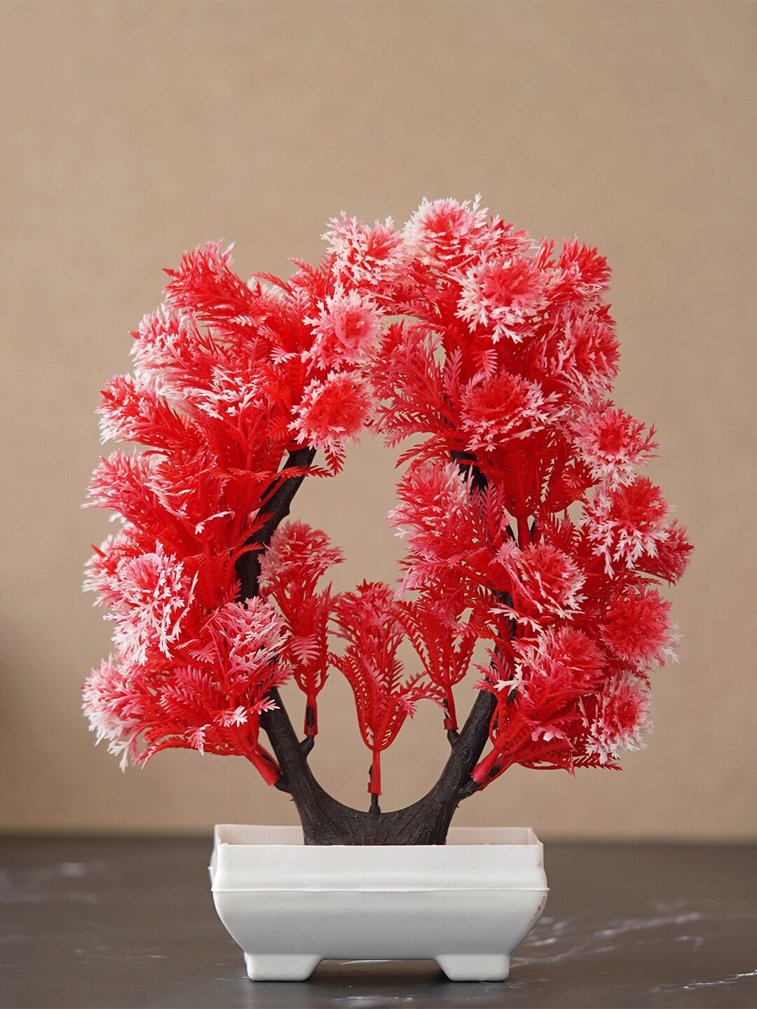 

eCraftIndia Red & White Twin Trunk Bonsai Artificial Plant With Pot