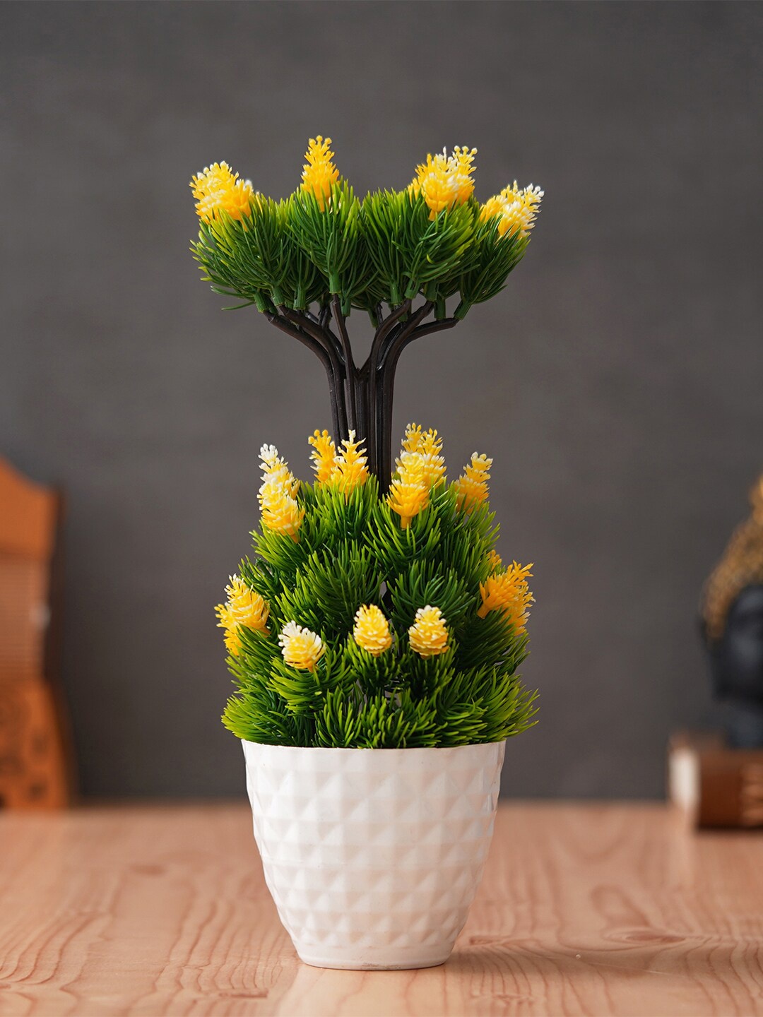 

eCraftIndia Green & Yellow Faux Pine Plant With Pot