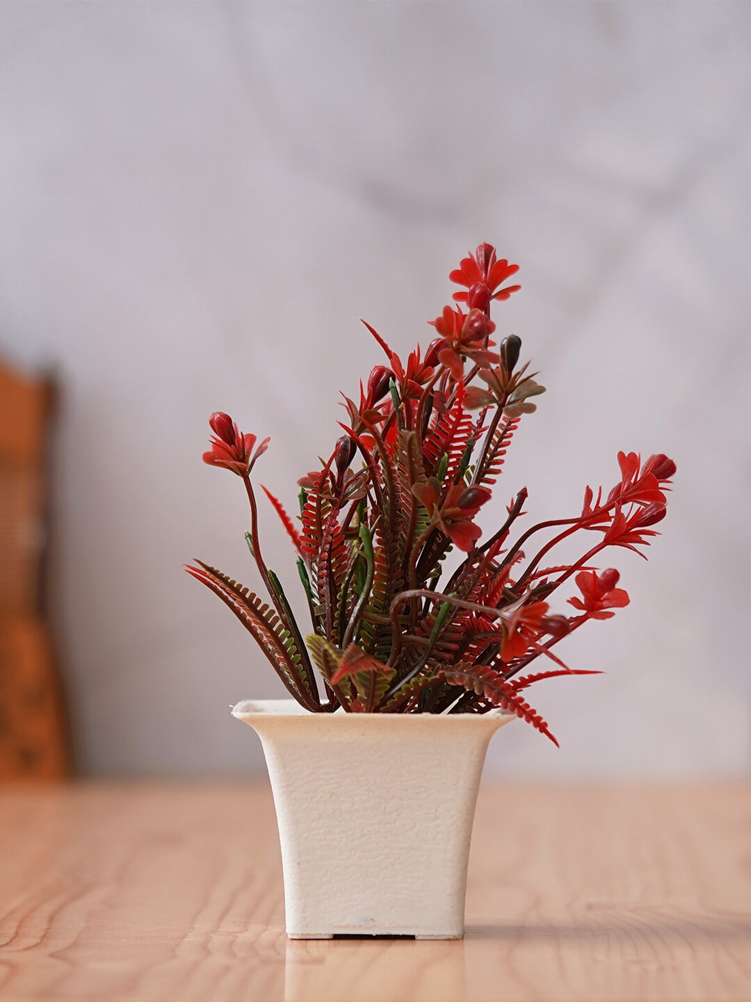 

eCraftIndia Red & White Orchid Flower Artificial Plant With Ceramic Pot