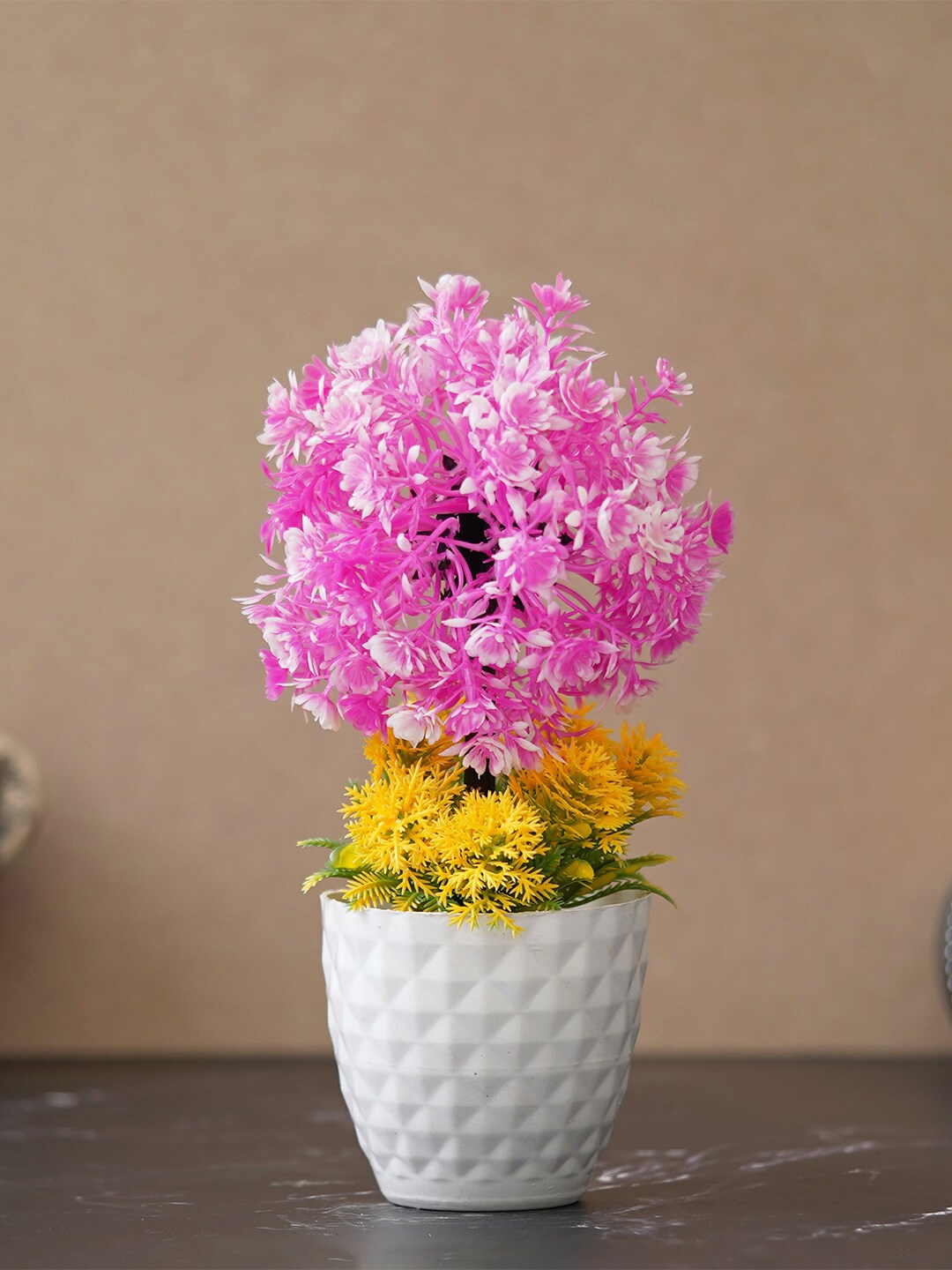 

eCraftIndia Pink & Yellow Chrysanthemum With Ferns Artificial Plant
