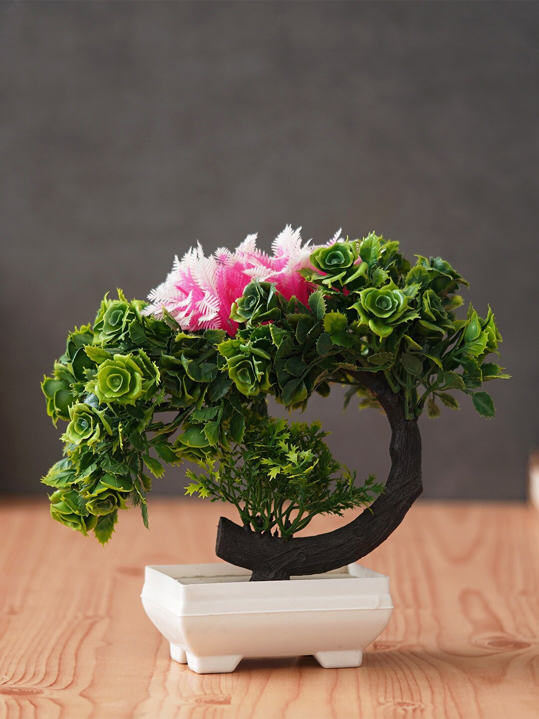 

eCraftIndia Green Carnation Flower Artificial Plant With Fern Rectangle Pot