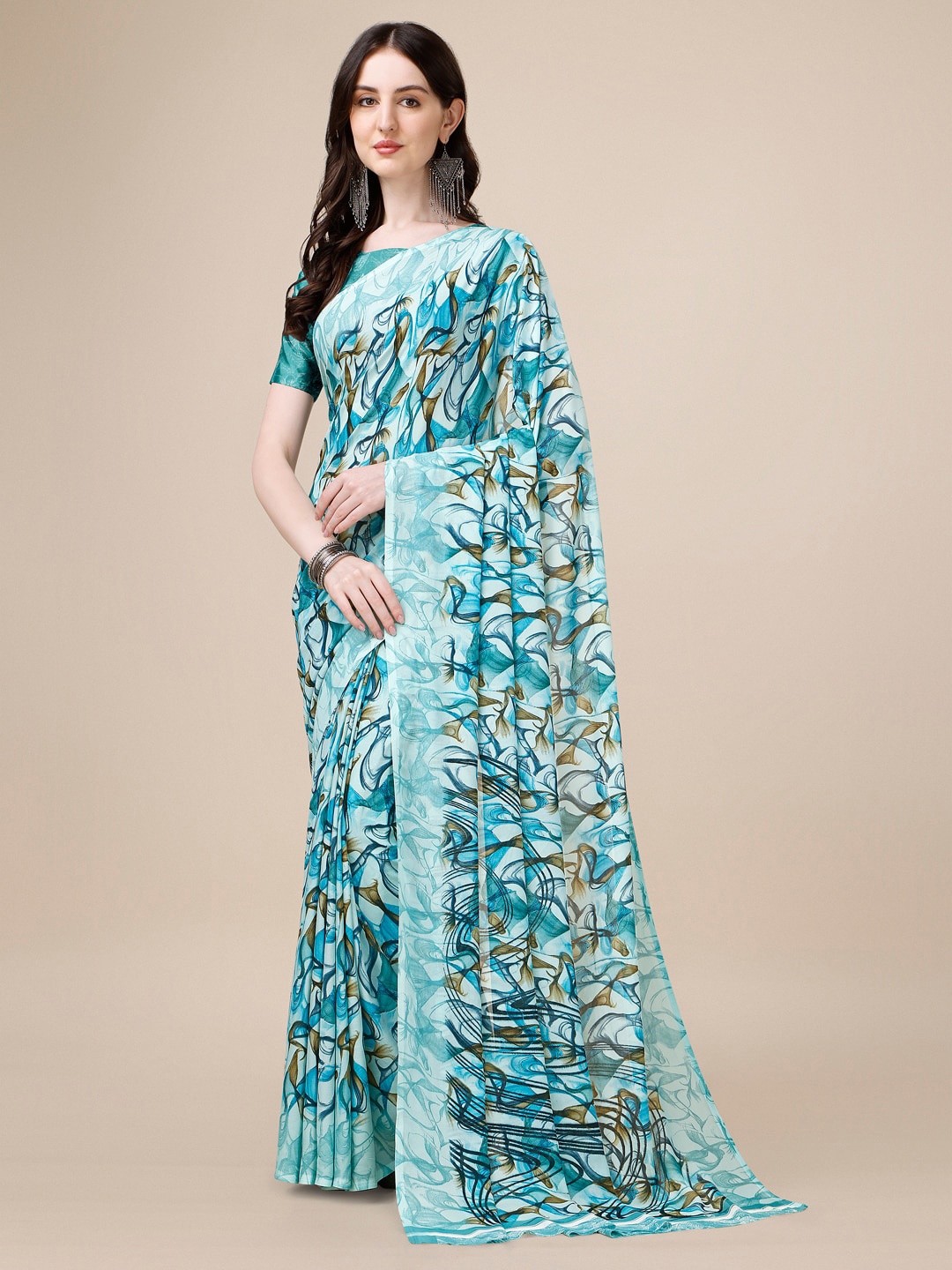 

Sangria Abstract Printed Pure Georgette Saree, Blue