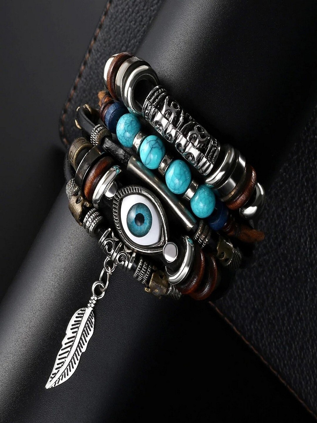 

UNIVERSITY TRENDZ Unisex Set Of 5 Silver-Toned & Blue Wraparound Bracelets