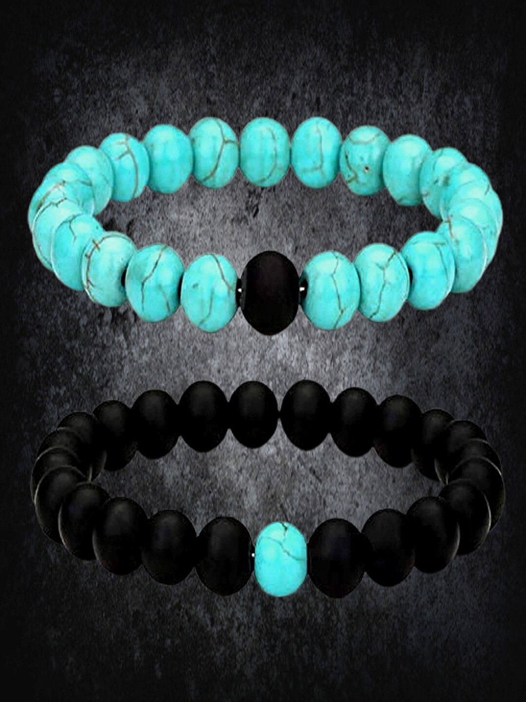 

UNIVERSITY TRENDZ Men Set Of 2 Beaded Stretchy Bracelet, Turquoise blue