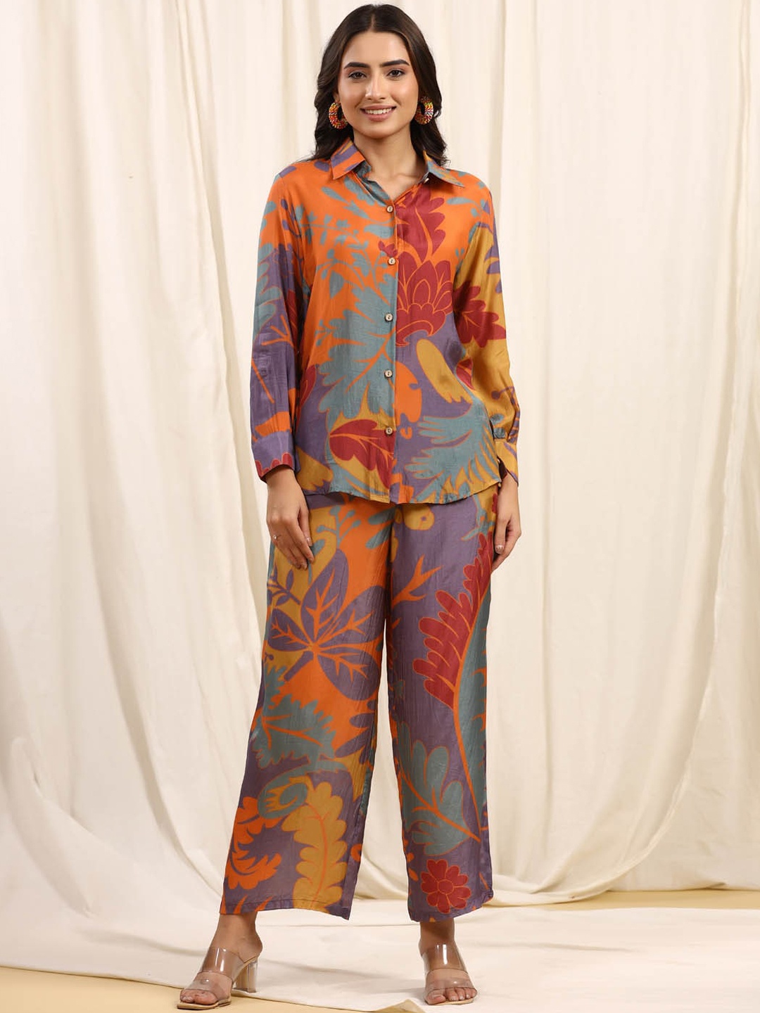 

Meena Bazaar Floral Printed Regular Top with Trousers, Red