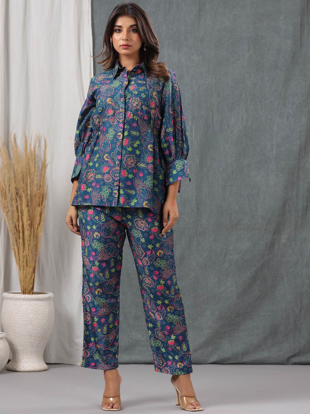 

Meena Bazaar Paisley Printed Shirt & Trousers Co-Ord Set, Teal