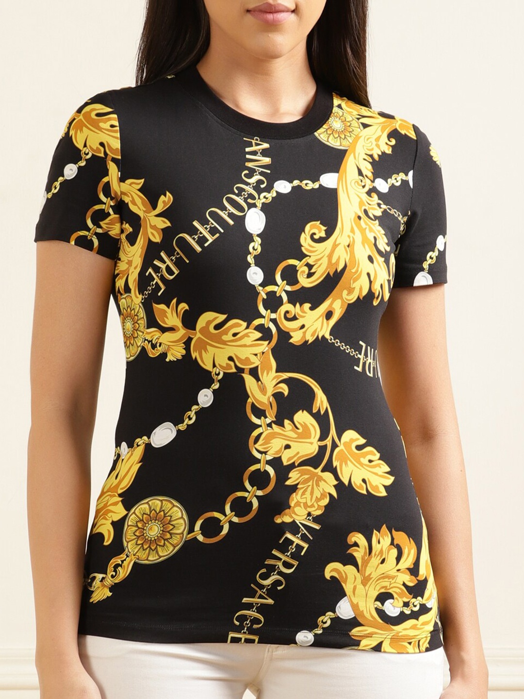 

Versace Jeans Couture Brand Logo Printed Cotton T-shirt, Black