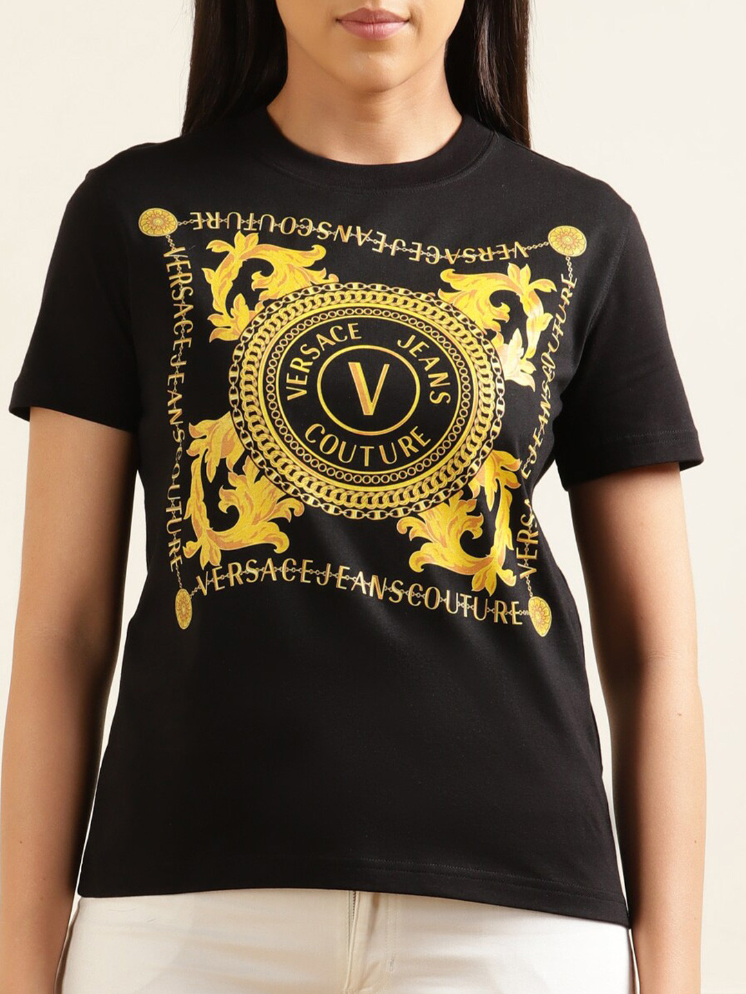 

Versace Jeans Couture Graphic Printed Cotton T-shirt, Black