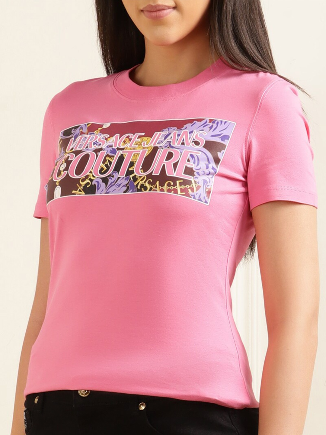 

Versace Jeans Couture Typography Printed Cotton T-shirt, Pink
