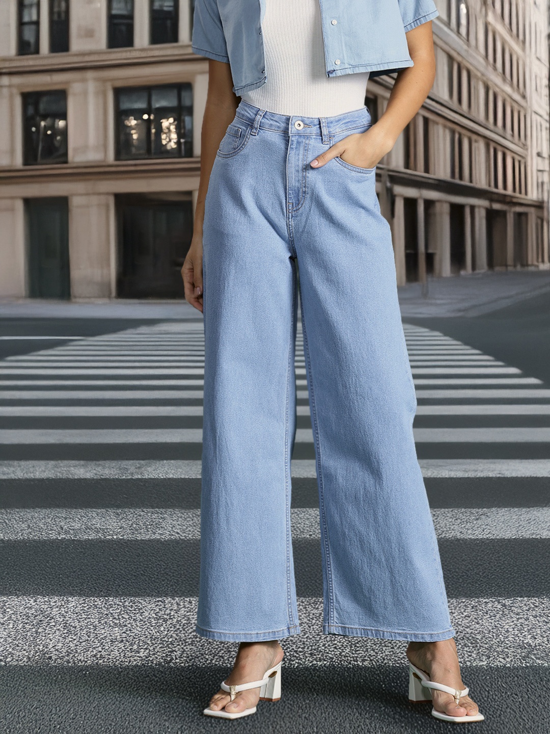 

DressBerry Women Wide Leg Stretchable Jeans, Blue