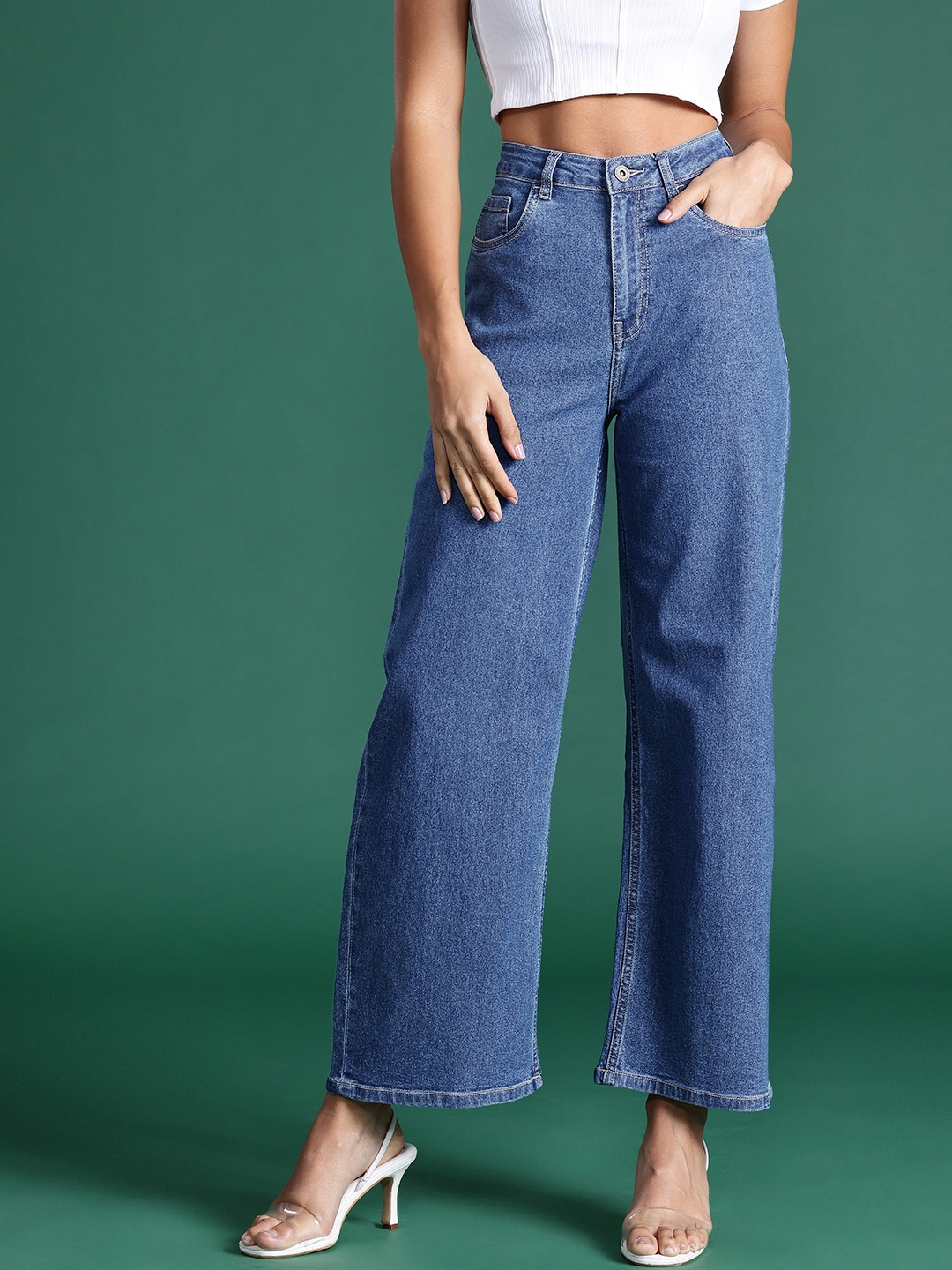 

DressBerry Women Wide Leg Stretchable Jeans, Blue