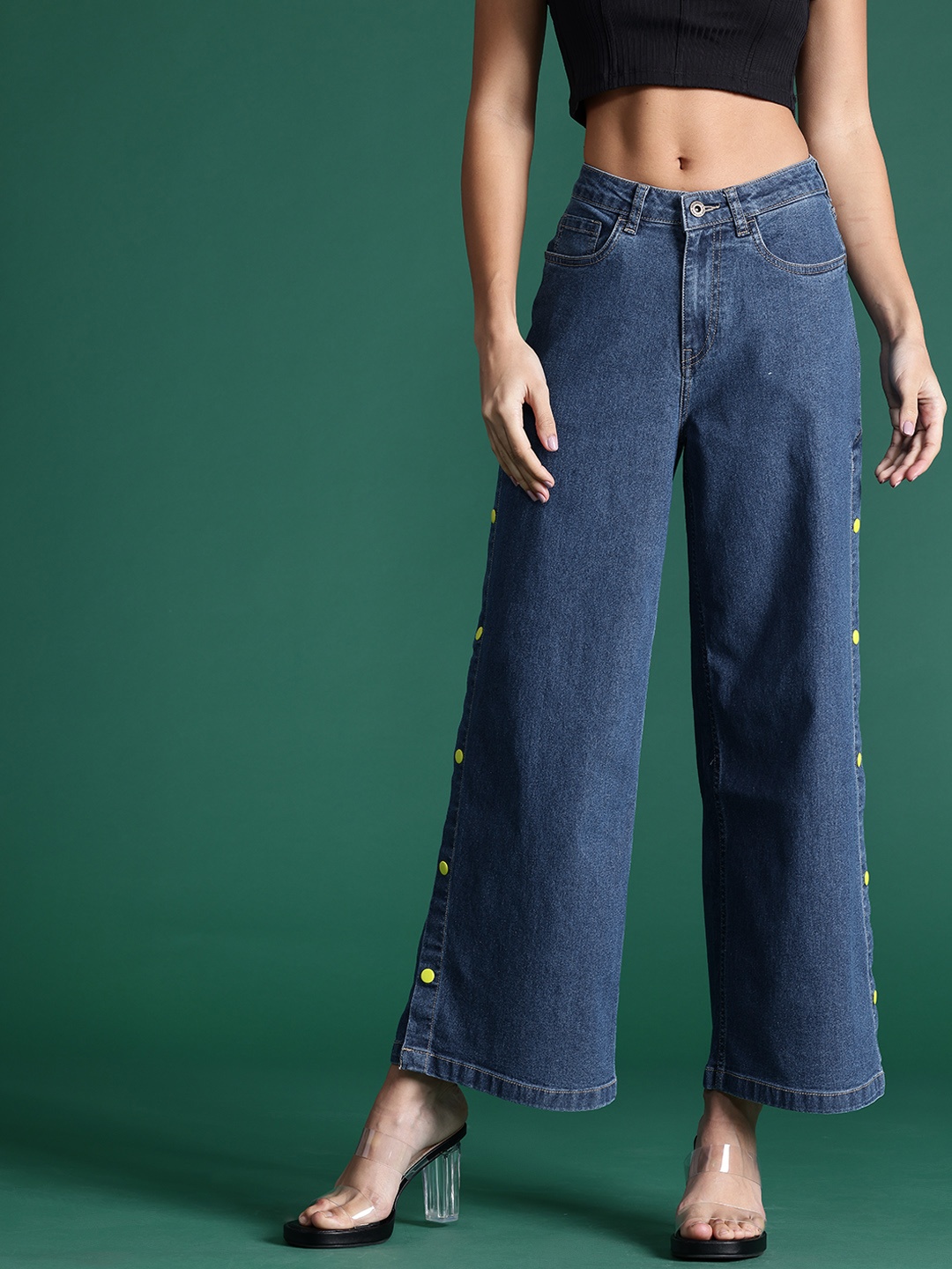 

DressBerry Women Straight Fit Side Slit Stretchable Jeans, Navy blue