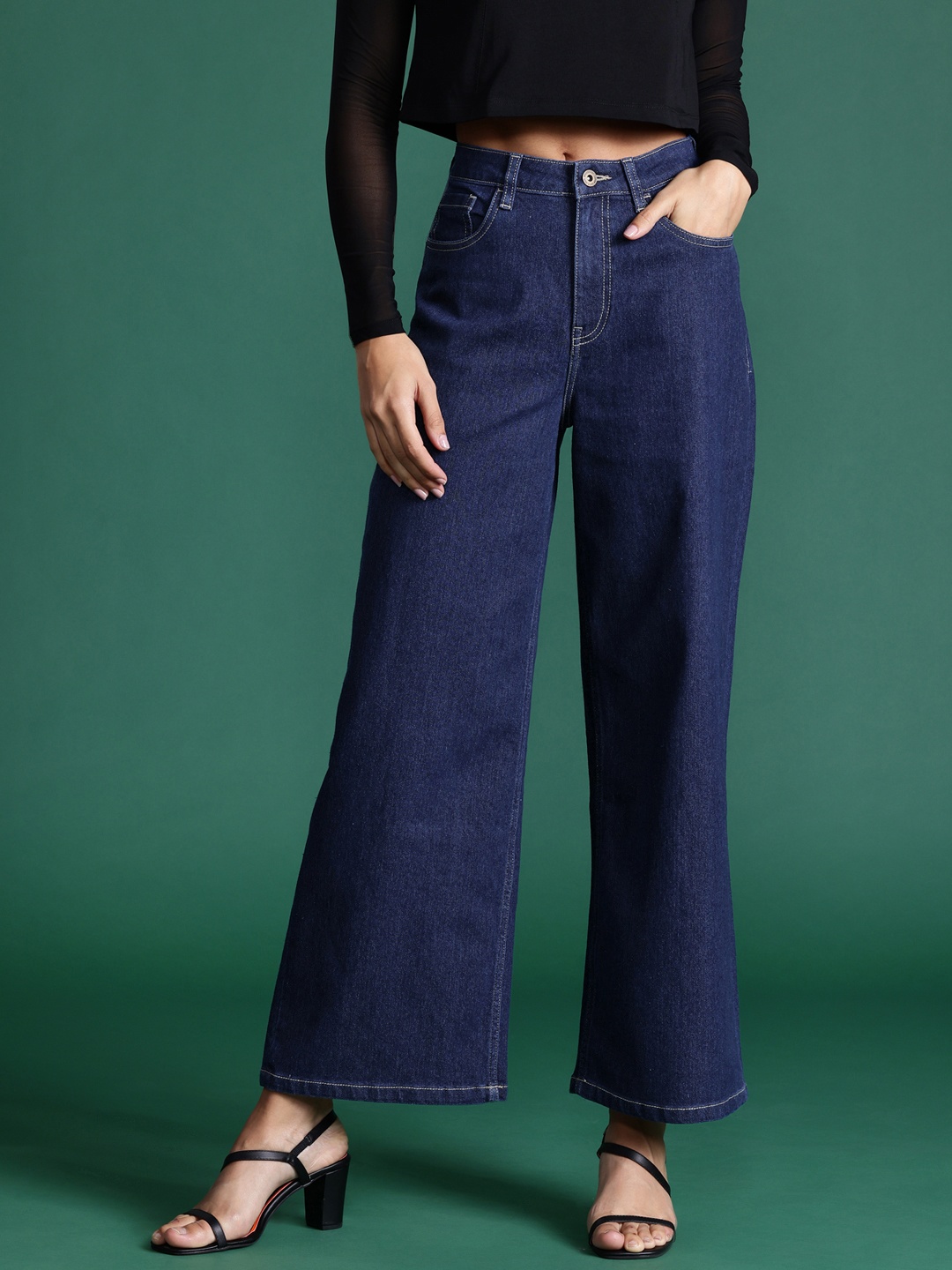 

DressBerry Women Wide Leg Stretchable Jeans, Navy blue