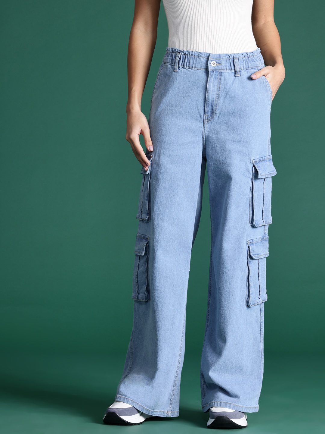 

DressBerry Women Straight Fit Stretchable Cargo Jeans, Blue