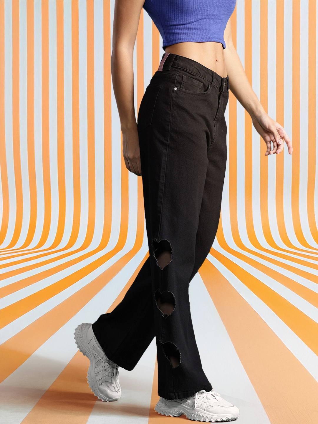 

DressBerry Women Straight Fit Cut-Out Jeans, Black