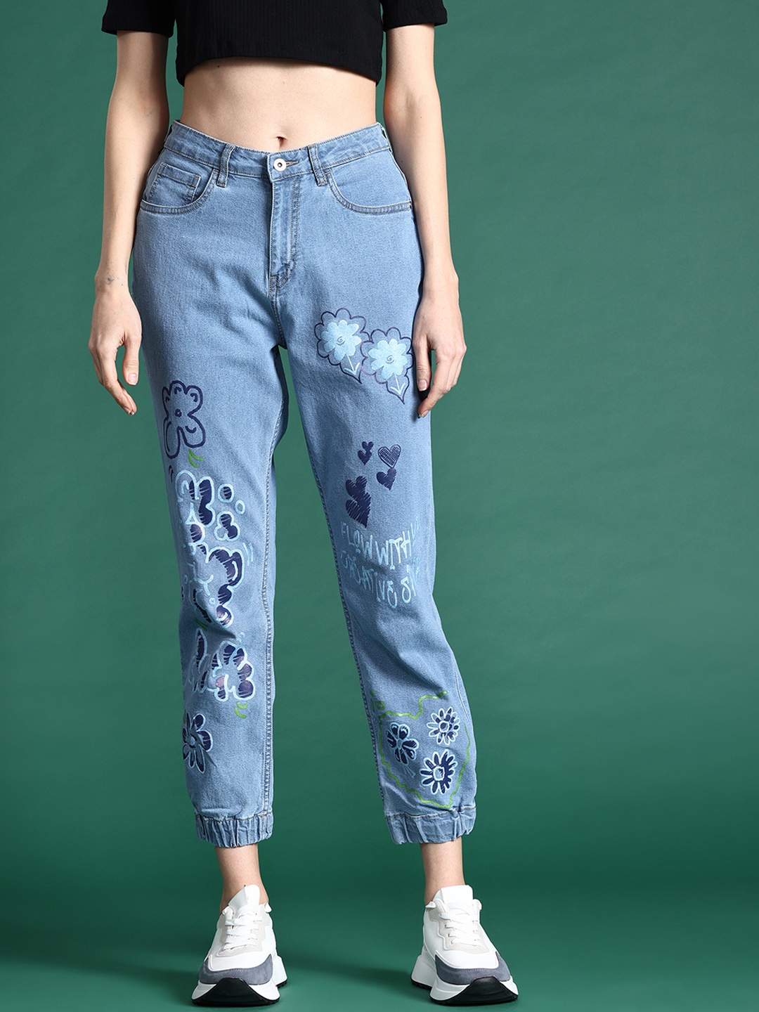 

DressBerry Women Slim Jogger Fit Printed Stretchable Jeans, Blue