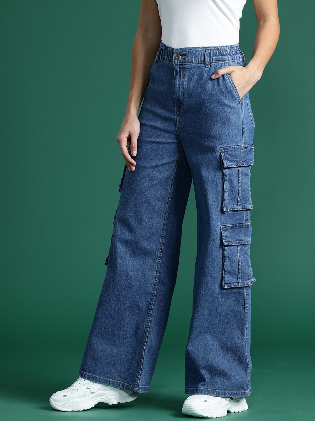 

DressBerry Women Straight Fit Stretchable Cargo Jeans, Blue