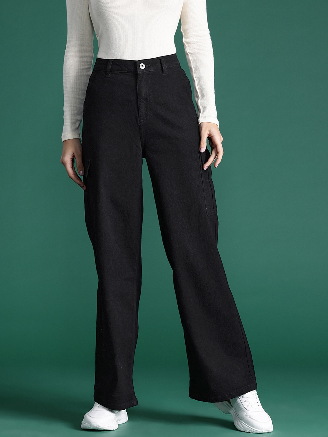 

DressBerry Women Straight Fit Stretchable Cargo Jeans, Black