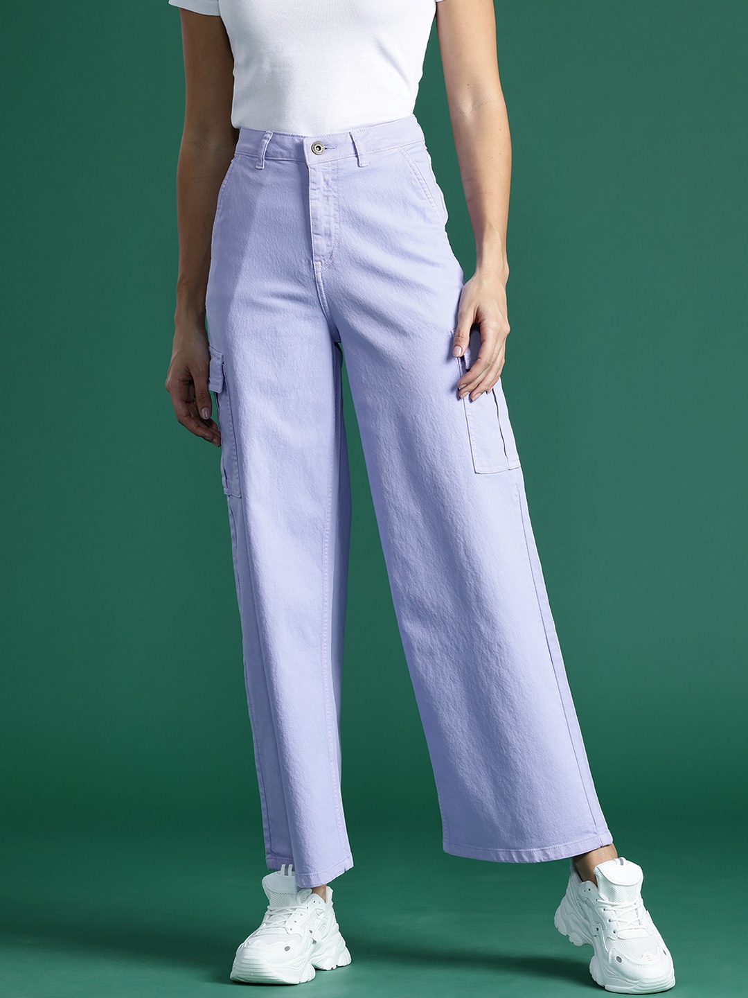 

DressBerry Women Straight Fit Stretchable Cargo Jeans, Lavender