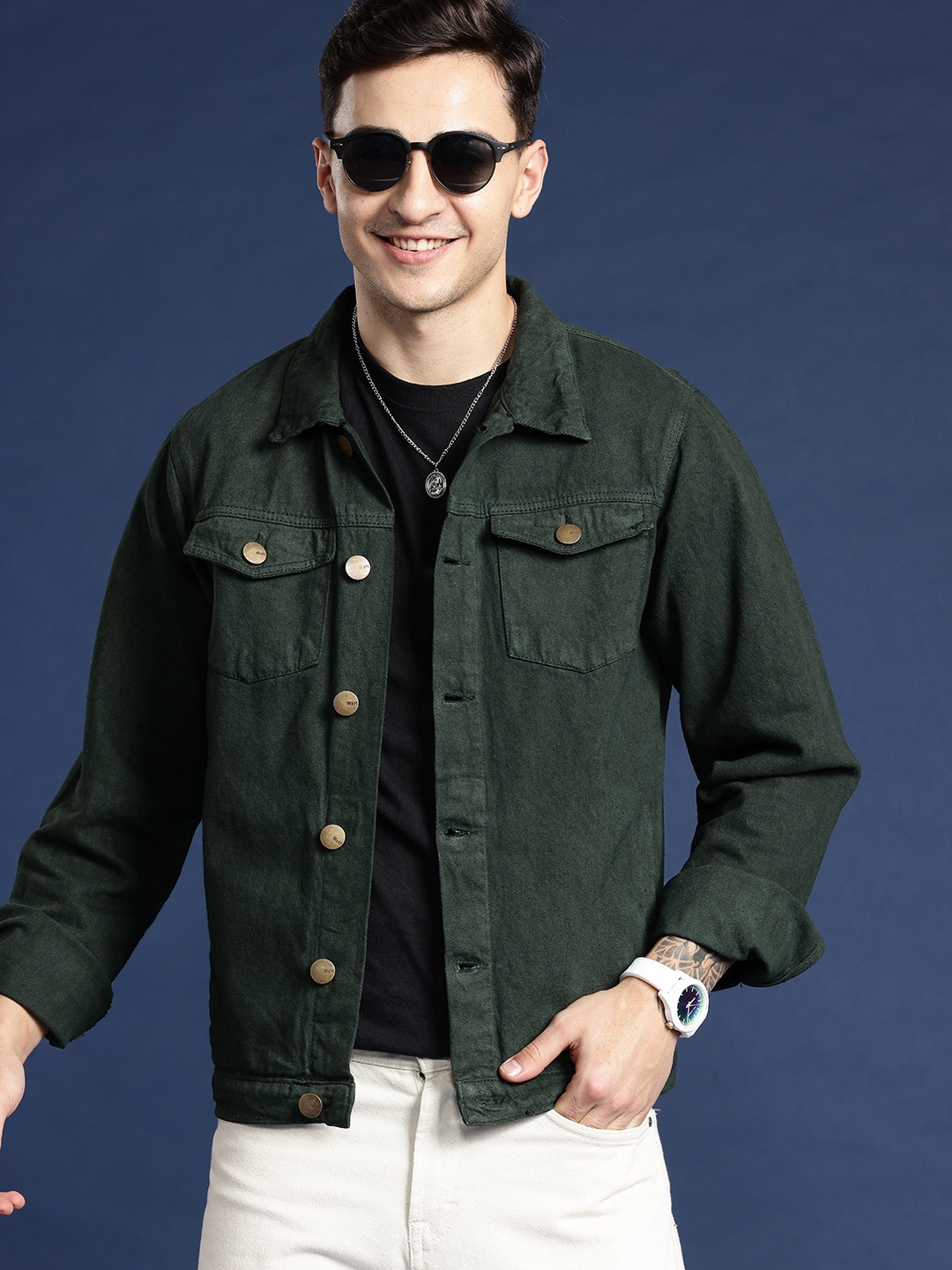 

Mast & Harbour Pure Cotton Denim Jacket, Olive