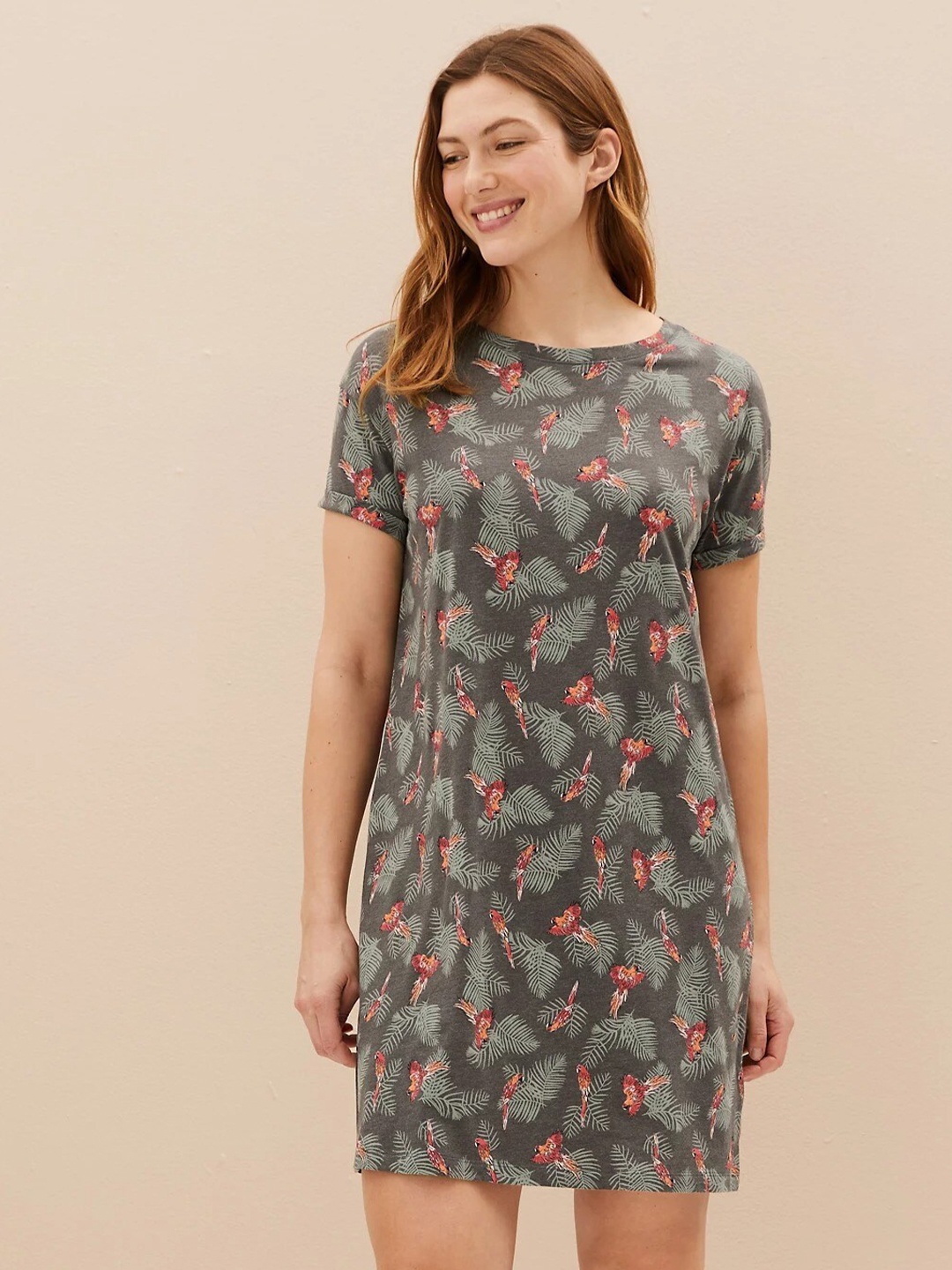 

Marks & Spencer Printed Pure Cotton Nightdress, Grey