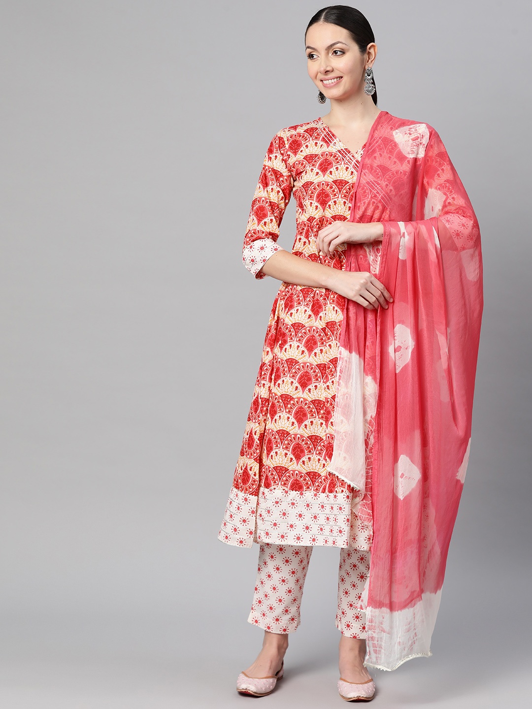 

Indibelle Women Printed Regular Gotta Patti Pure Cotton Kurta with Trousers & Dupatta, Pink