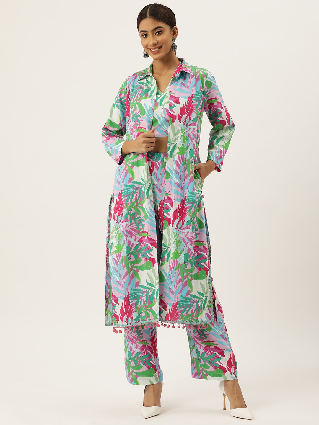 

MISRI Women Printed Top with Trousers & With Jacket, Multi