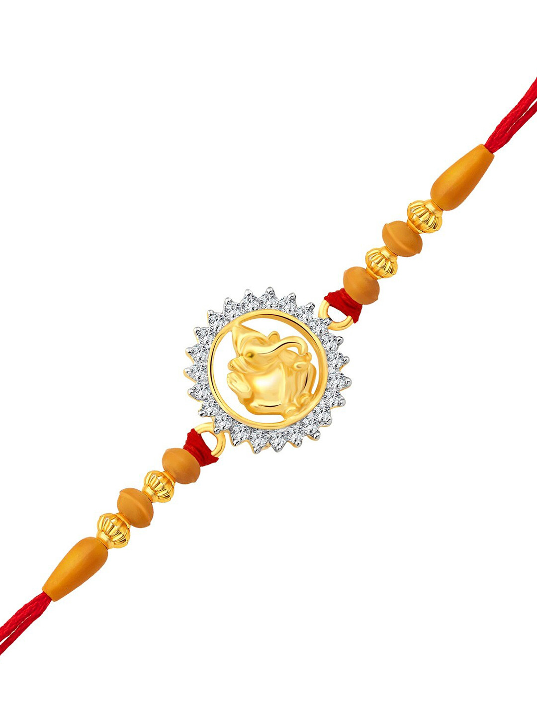 

Vighnaharta Gold-Plated CZ-Studed & Beaded Rakhi