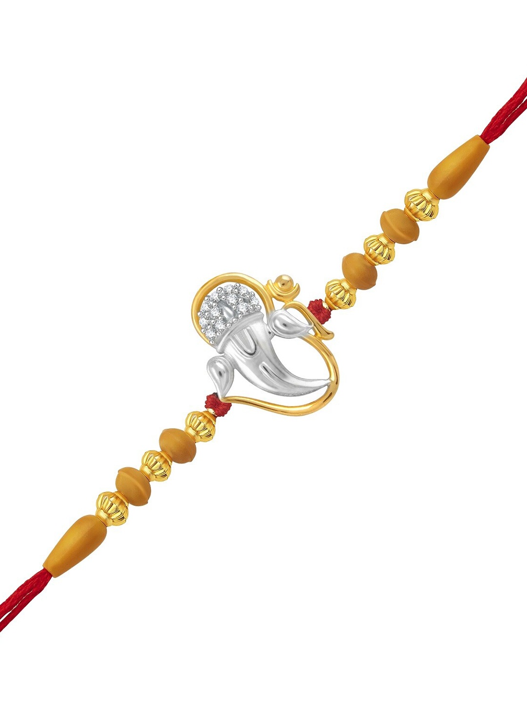 

Vighnaharta Men Rhodium-Plated CZ-Studded & Beaded Yagnakaya Rakhi, Silver