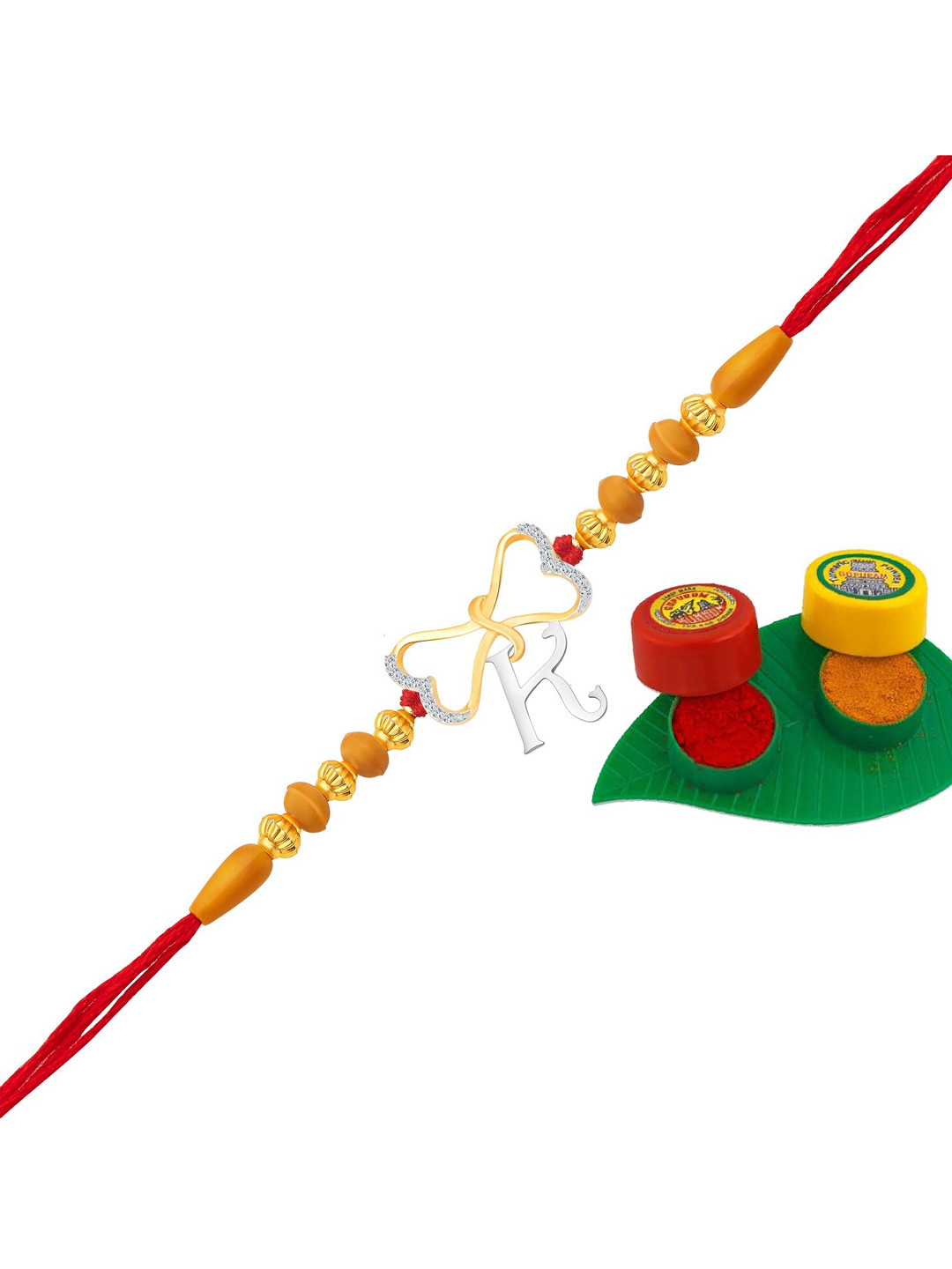 

Vighnaharta Gold & Rhodium-Plated CZ Studded Initial K Rakhi